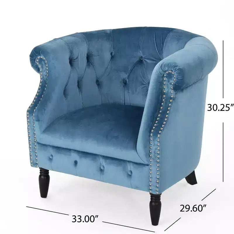 Contemporary Button-Tufted Upholstered Club Chair with Nailhead Trim & Birch Legs
