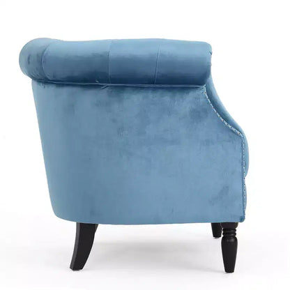 Contemporary Button-Tufted Upholstered Club Chair with Nailhead Trim & Birch Legs