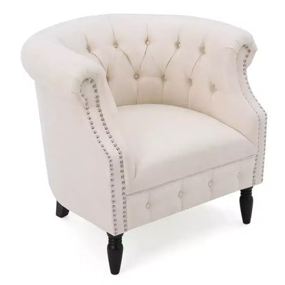 Contemporary Button-Tufted Upholstered Club Chair with Nailhead Trim & Birch Legs