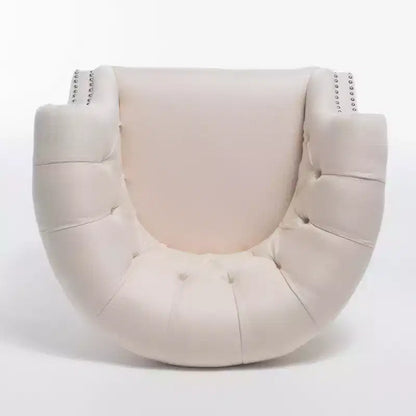 Contemporary Button-Tufted Upholstered Club Chair with Nailhead Trim & Birch Legs