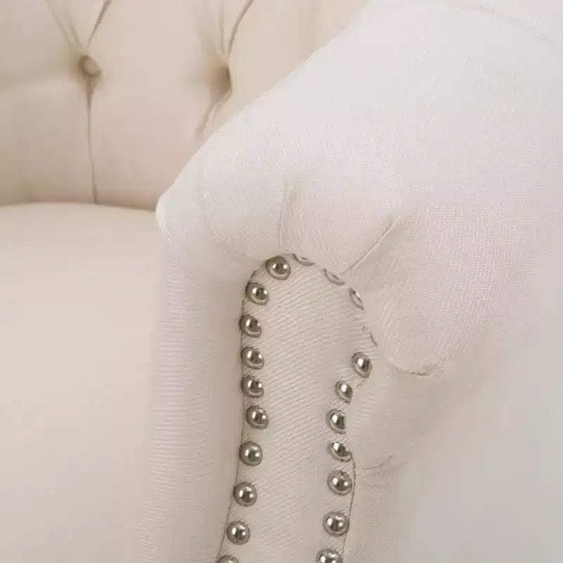 Contemporary Button-Tufted Upholstered Club Chair with Nailhead Trim & Birch Legs