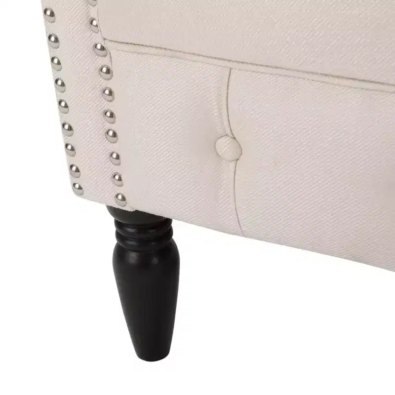 Contemporary Button-Tufted Upholstered Club Chair with Nailhead Trim & Birch Legs