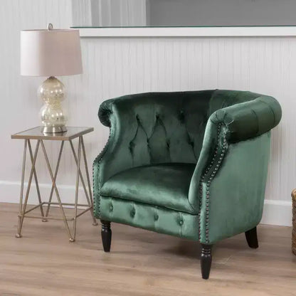 Contemporary Button-Tufted Upholstered Club Chair with Nailhead Trim & Birch Legs