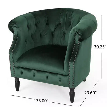 Contemporary Button-Tufted Upholstered Club Chair with Nailhead Trim & Birch Legs