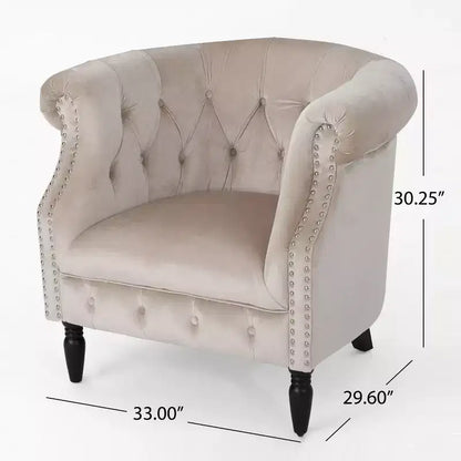 Contemporary Button-Tufted Upholstered Club Chair with Nailhead Trim & Birch Legs