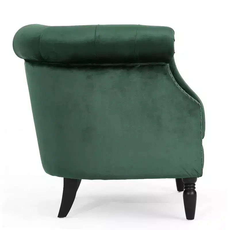 Contemporary Button-Tufted Upholstered Club Chair with Nailhead Trim & Birch Legs