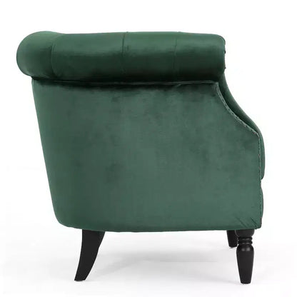 Contemporary Button-Tufted Upholstered Club Chair with Nailhead Trim & Birch Legs