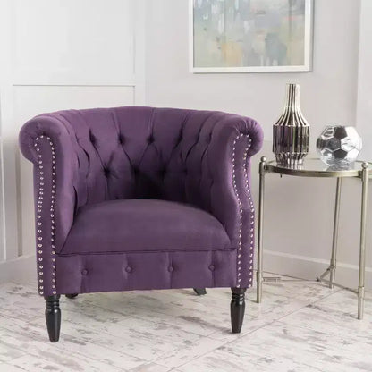 Contemporary Button-Tufted Upholstered Club Chair with Nailhead Trim & Birch Legs
