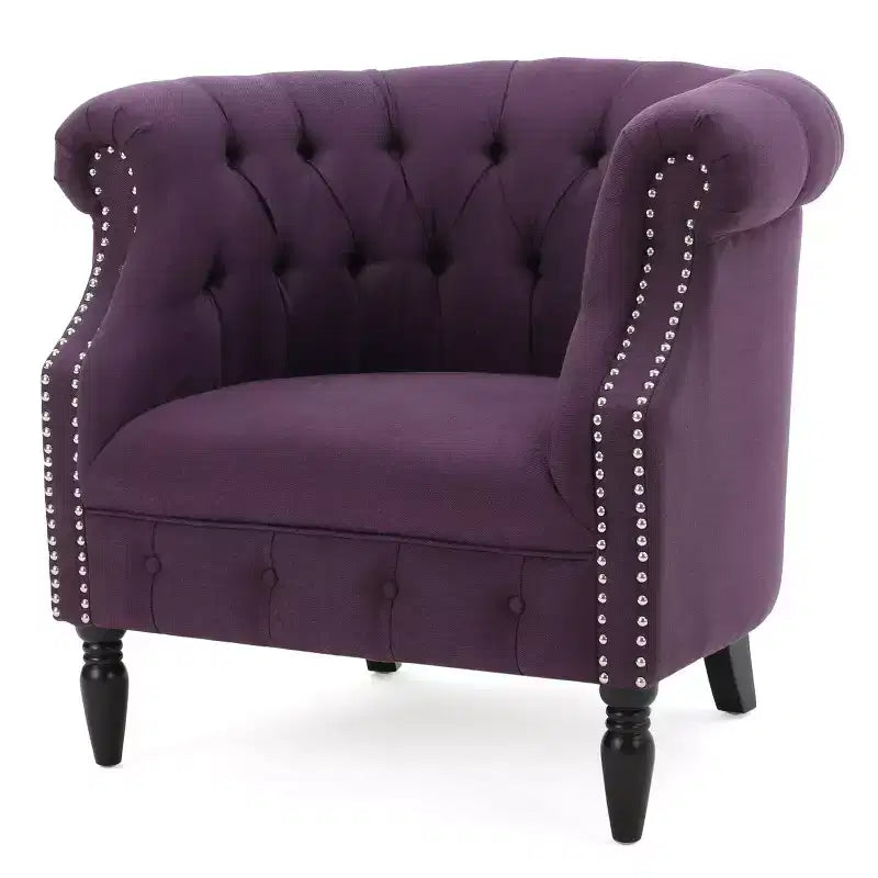Contemporary Button-Tufted Upholstered Club Chair with Nailhead Trim & Birch Legs