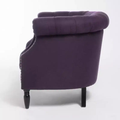 Contemporary Button-Tufted Upholstered Club Chair with Nailhead Trim & Birch Legs