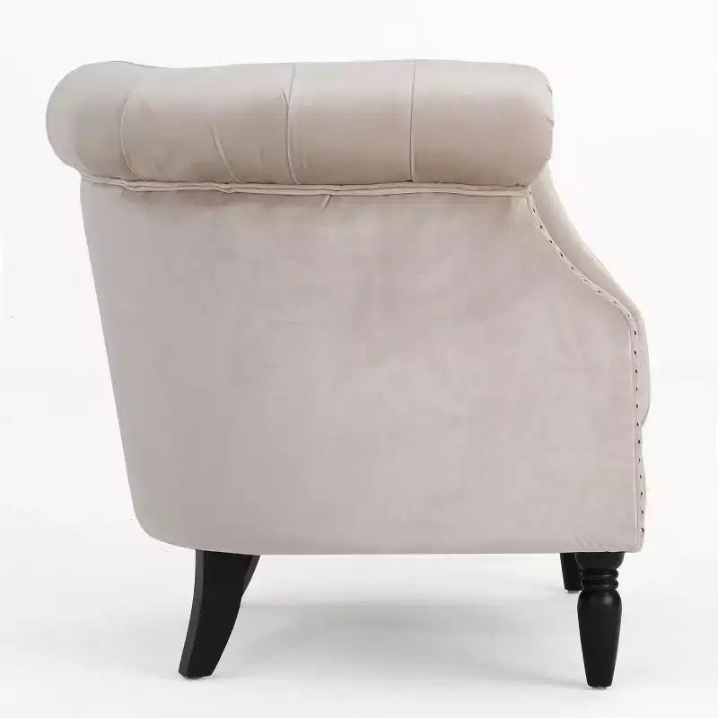 Contemporary Button-Tufted Upholstered Club Chair with Nailhead Trim & Birch Legs