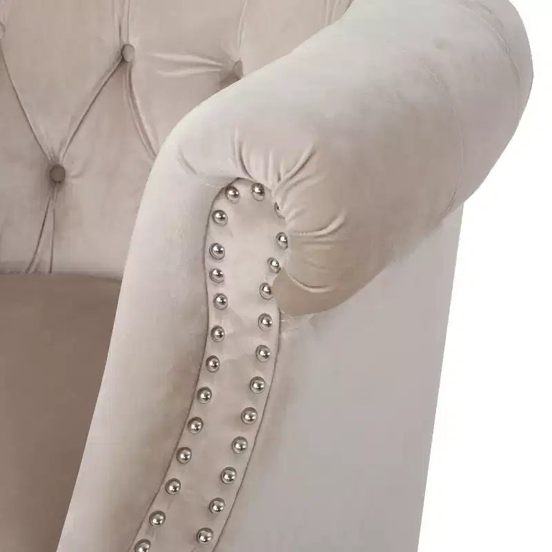 Contemporary Button-Tufted Upholstered Club Chair with Nailhead Trim & Birch Legs