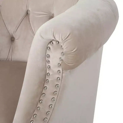 Contemporary Button-Tufted Upholstered Club Chair with Nailhead Trim & Birch Legs