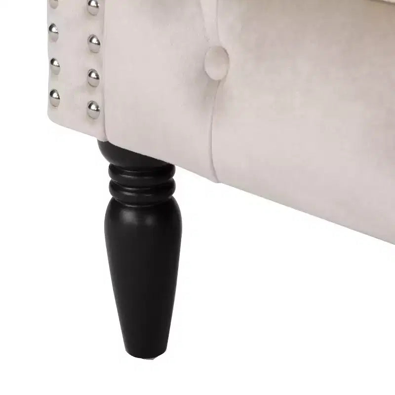 Contemporary Button-Tufted Upholstered Club Chair with Nailhead Trim & Birch Legs