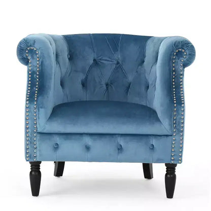 Contemporary Button-Tufted Upholstered Club Chair with Nailhead Trim & Birch Legs