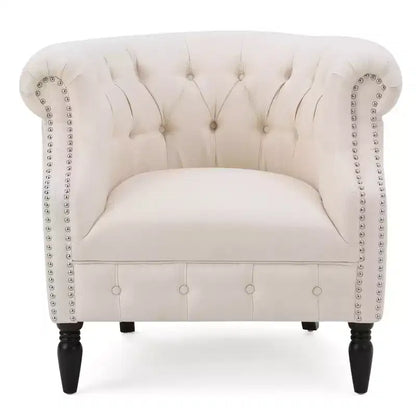 Contemporary Button-Tufted Upholstered Club Chair with Nailhead Trim & Birch Legs