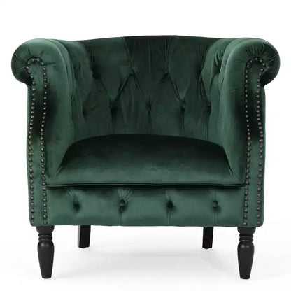 Contemporary Button-Tufted Upholstered Club Chair with Nailhead Trim & Birch Legs