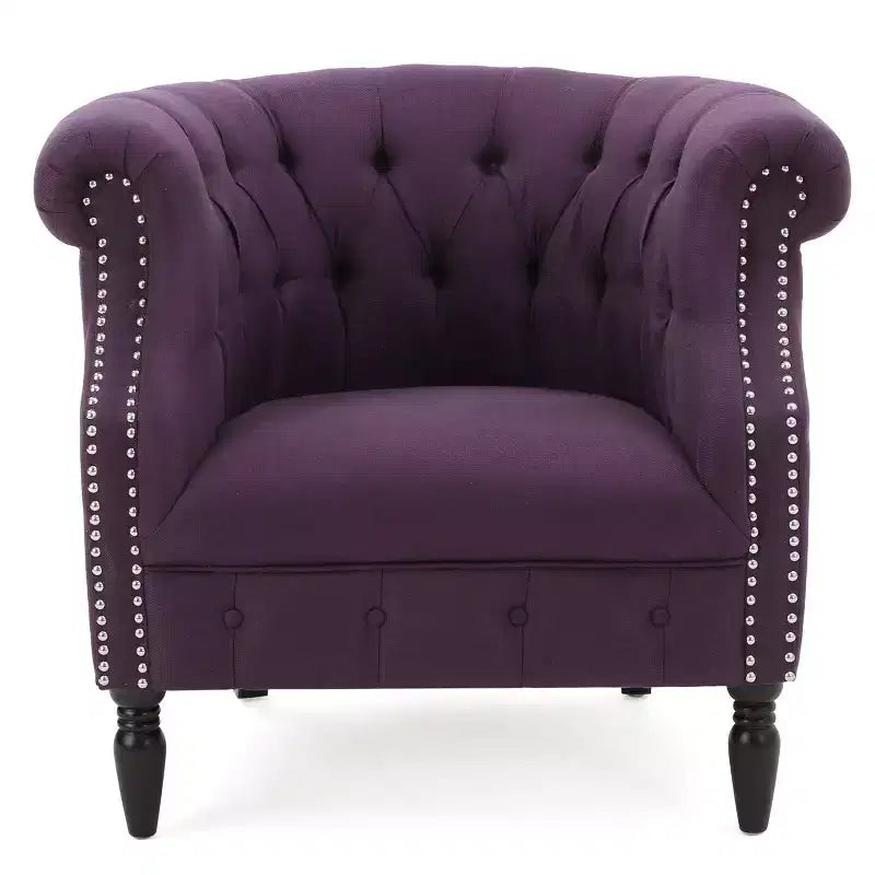 Contemporary Button-Tufted Upholstered Club Chair with Nailhead Trim & Birch Legs