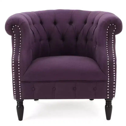 Contemporary Button-Tufted Upholstered Club Chair with Nailhead Trim & Birch Legs