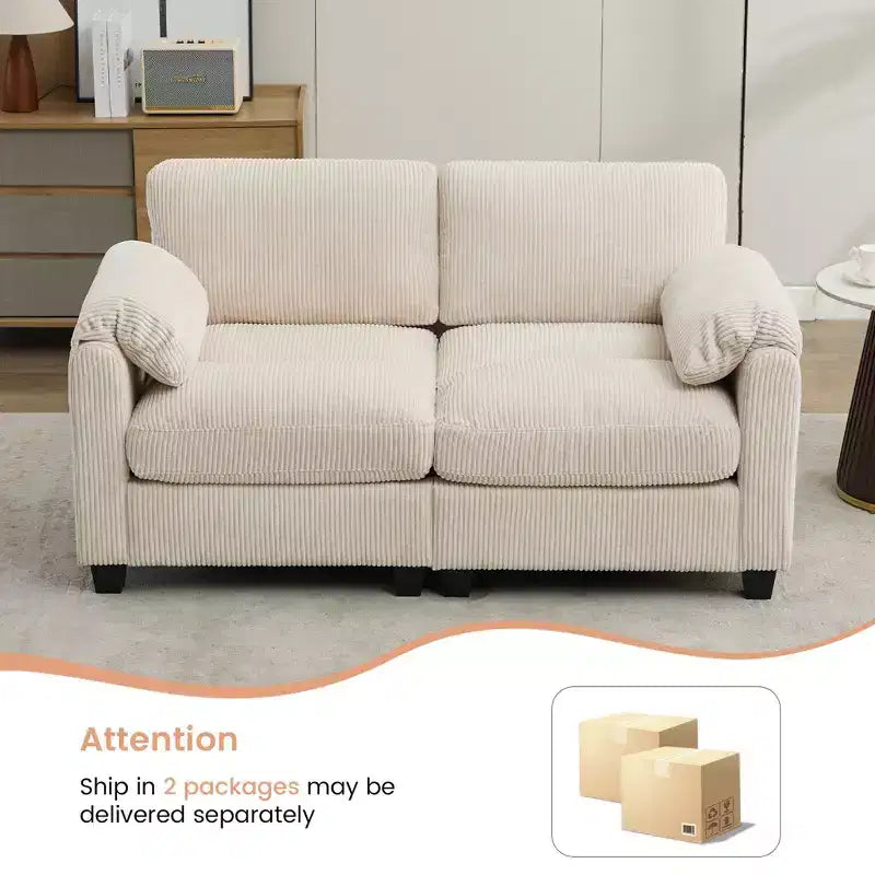 60.6in Upholstered Corduroy Loveseat Sofa, Modular 2-Seater, 500 lbs Capacity