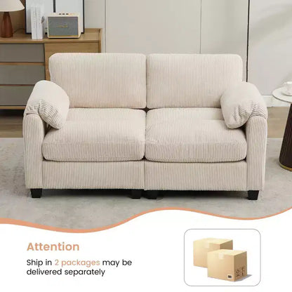 60.6in Upholstered Corduroy Loveseat Sofa, Modular 2-Seater, 500 lbs Capacity
