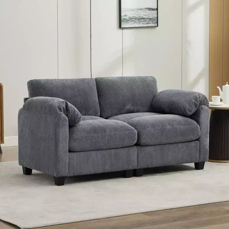 60.6in Upholstered Corduroy Loveseat Sofa, Modular 2-Seater, 500 lbs Capacity