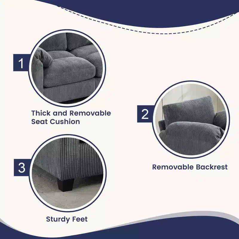60.6in Upholstered Corduroy Loveseat Sofa, Modular 2-Seater, 500 lbs Capacity