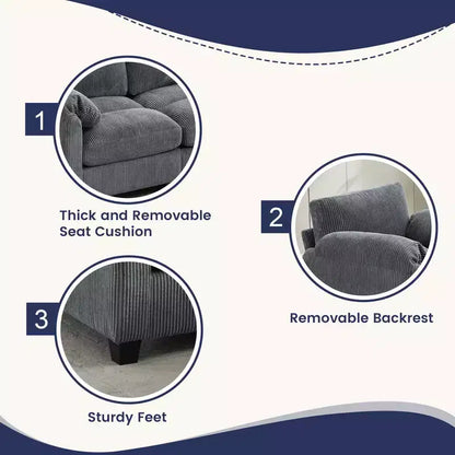 60.6in Upholstered Corduroy Loveseat Sofa, Modular 2-Seater, 500 lbs Capacity