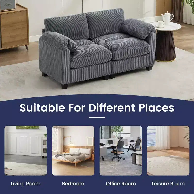 60.6in Upholstered Corduroy Loveseat Sofa, Modular 2-Seater, 500 lbs Capacity