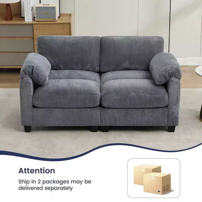 60.6in Upholstered Corduroy Loveseat Sofa, Modular 2-Seater, 500 lbs Capacity