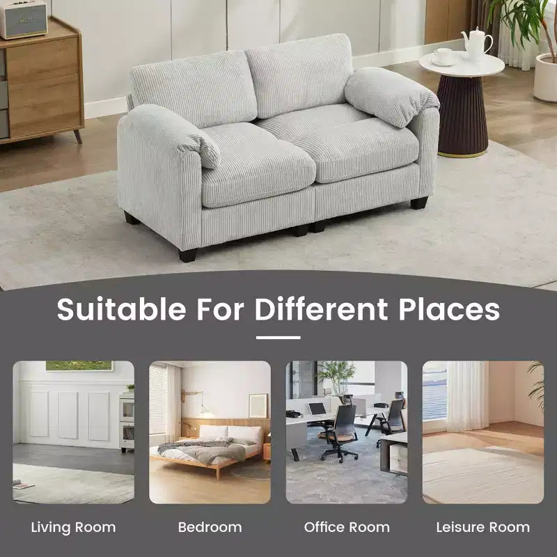60.6in Upholstered Corduroy Loveseat Sofa, Modular 2-Seater, 500 lbs Capacity