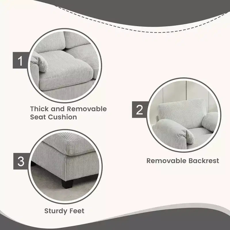 60.6in Upholstered Corduroy Loveseat Sofa, Modular 2-Seater, 500 lbs Capacity
