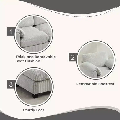 60.6in Upholstered Corduroy Loveseat Sofa, Modular 2-Seater, 500 lbs Capacity