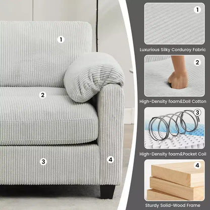 60.6in Upholstered Corduroy Loveseat Sofa, Modular 2-Seater, 500 lbs Capacity