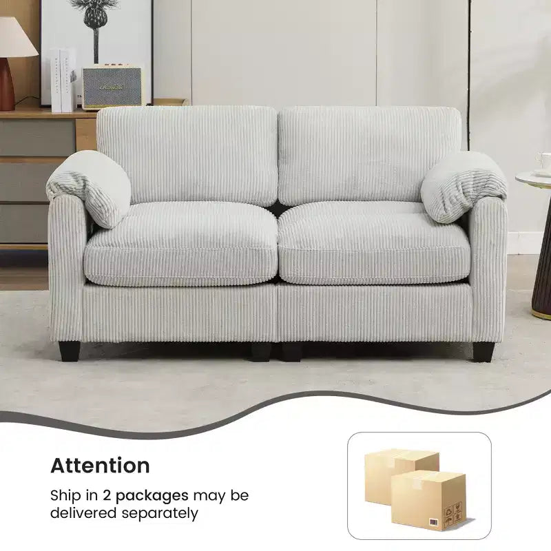 60.6in Upholstered Corduroy Loveseat Sofa, Modular 2-Seater, 500 lbs Capacity