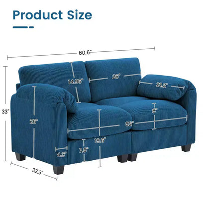 60.6in Upholstered Corduroy Loveseat Sofa, Modular 2-Seater, 500 lbs Capacity