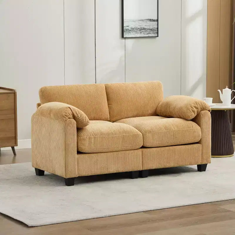 60.6in Upholstered Corduroy Loveseat Sofa, Modular 2-Seater, 500 lbs Capacity