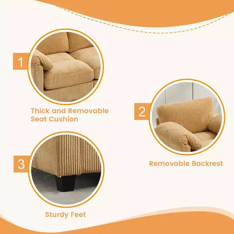 60.6in Upholstered Corduroy Loveseat Sofa, Modular 2-Seater, 500 lbs Capacity