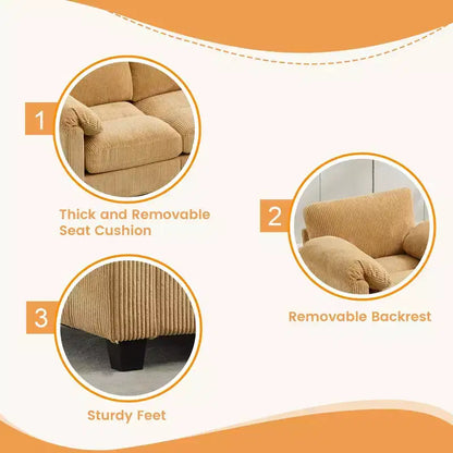 60.6in Upholstered Corduroy Loveseat Sofa, Modular 2-Seater, 500 lbs Capacity