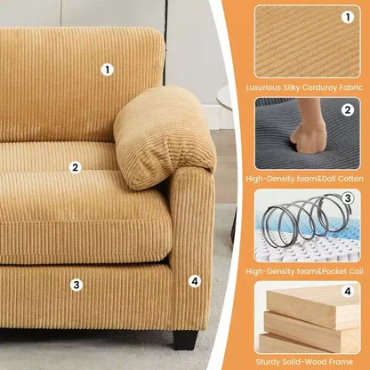 60.6in Upholstered Corduroy Loveseat Sofa, Modular 2-Seater, 500 lbs Capacity