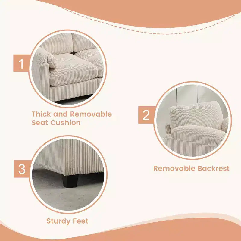 60.6in Upholstered Corduroy Loveseat Sofa, Modular 2-Seater, 500 lbs Capacity