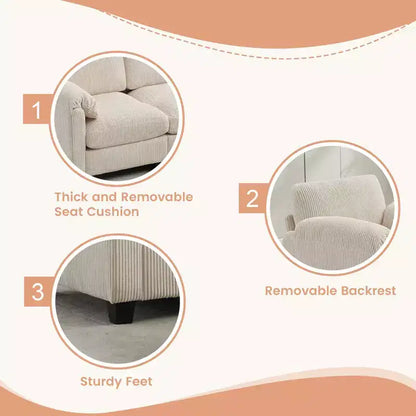 60.6in Upholstered Corduroy Loveseat Sofa, Modular 2-Seater, 500 lbs Capacity