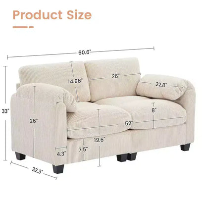 60.6in Upholstered Corduroy Loveseat Sofa, Modular 2-Seater, 500 lbs Capacity