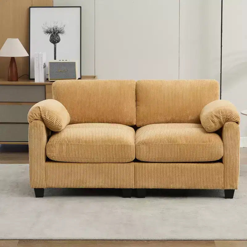 60.6in Upholstered Corduroy Loveseat Sofa, Modular 2-Seater, 500 lbs Capacity