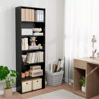 70in Tall 6-Tier Open Bookcase with Anti-Toppling Kits, Rustic Brown & Black