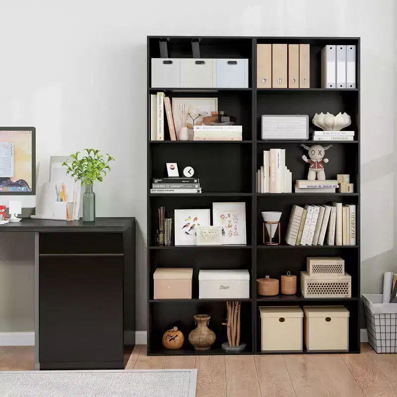 70in Tall 6-Tier Open Bookcase with Anti-Toppling Kits, Rustic Brown & Black