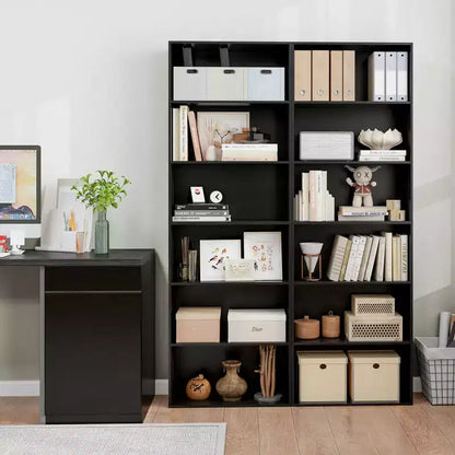 70in Tall 6-Tier Open Bookcase with Anti-Toppling Kits, Rustic Brown & Black
