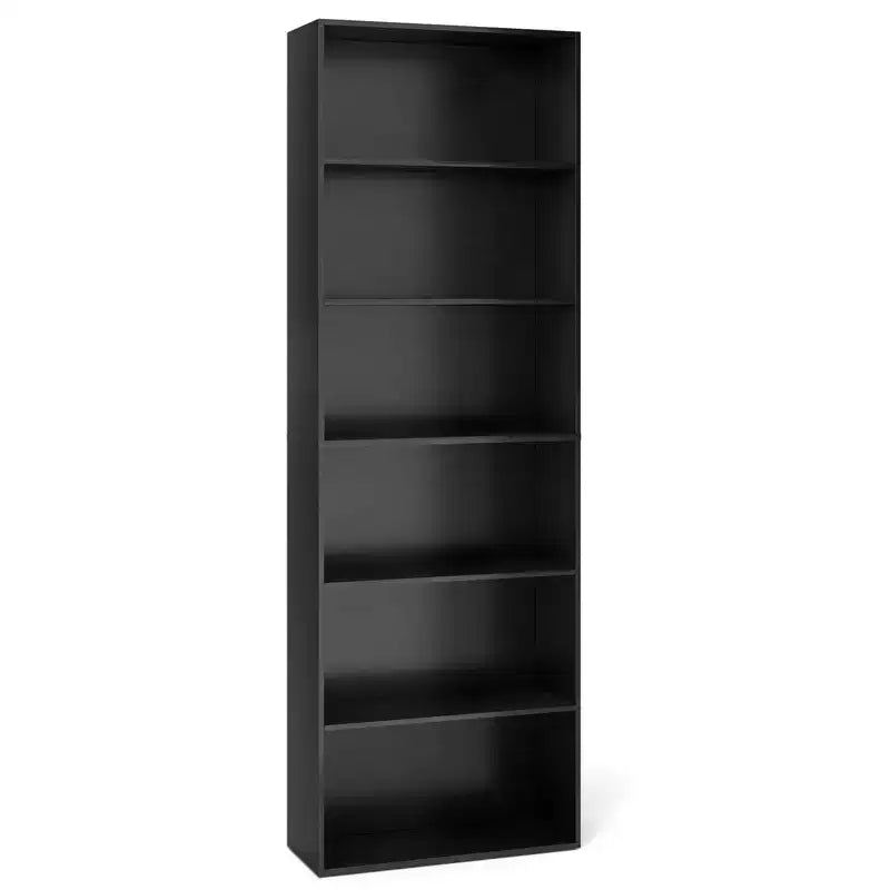 70in Tall 6-Tier Open Bookcase with Anti-Toppling Kits, Rustic Brown & Black
