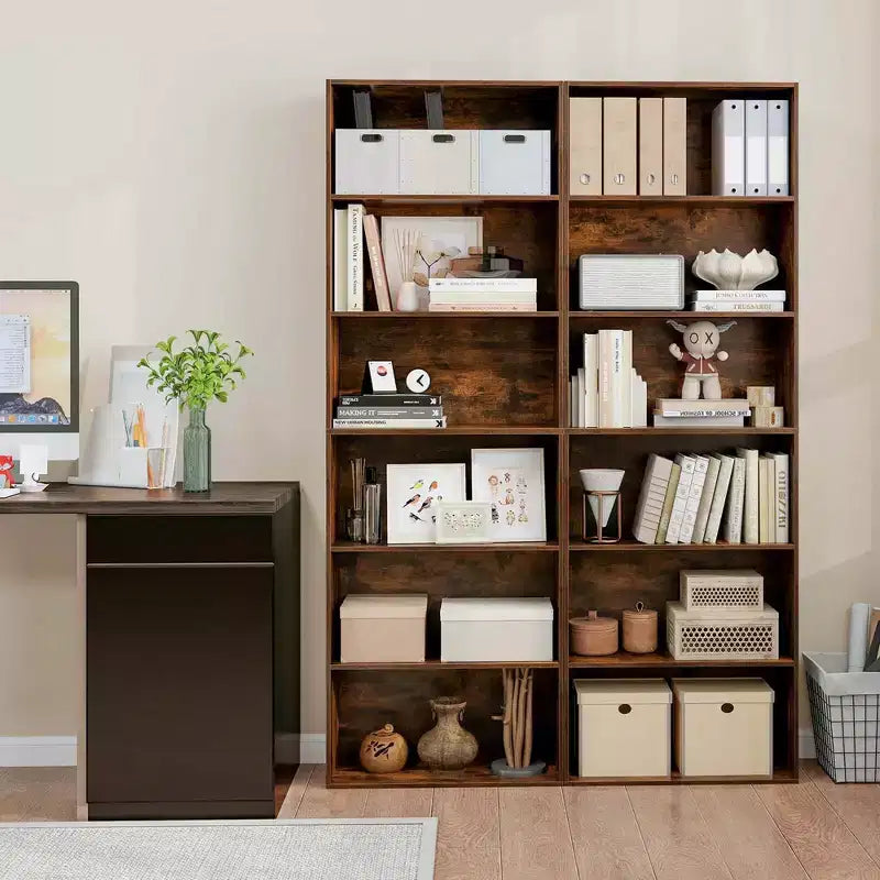 70in Tall 6-Tier Open Bookcase with Anti-Toppling Kits, Rustic Brown & Black