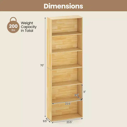 70in Tall 6-Tier Open Bookcase with Anti-Toppling Kits, Rustic Brown & Black